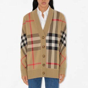 Burberry Check Wool Blend Cardigan